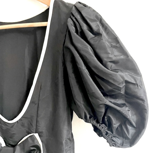 Vintage Handmade Black Bow Deep V Formal Prom Party 80s Dress Kate Spade style - Picture 5 of 8